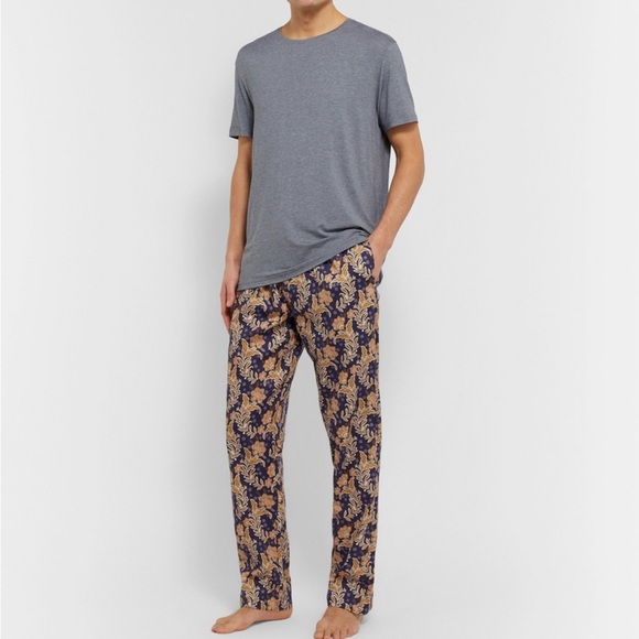 Zimmerli Navy Blue and Tan Floral Cotton Lounge Pajama Pants Size XL-XXL - Picture 1 of 13